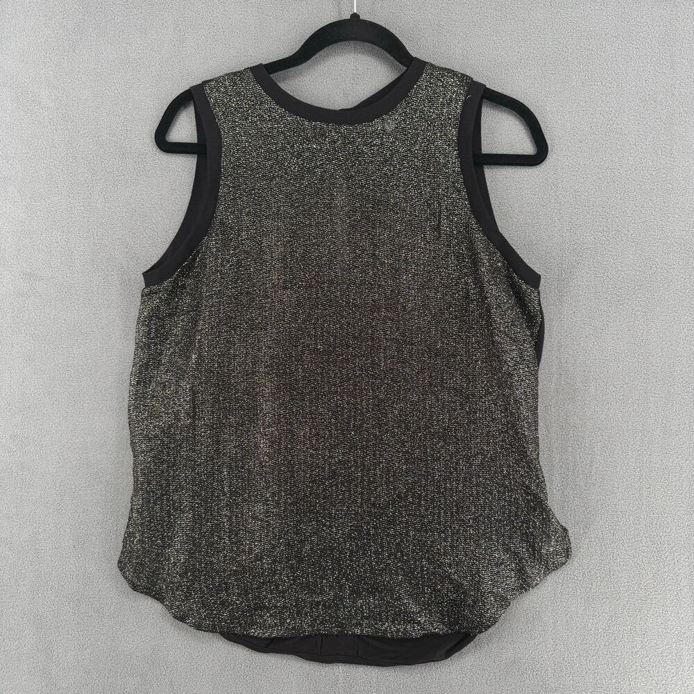 Reiss Metallic Silk Viscose Sheer Sleeveless Top Medium Gold Black Evening Party